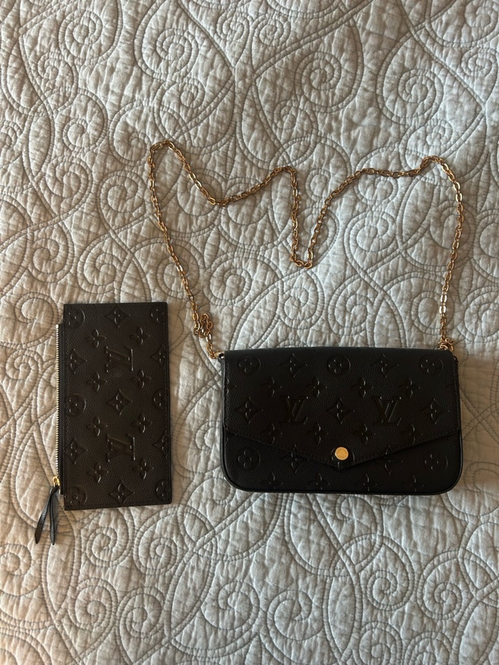 Black Monogram Embossed Chain Wallet - Picture 2 of 15